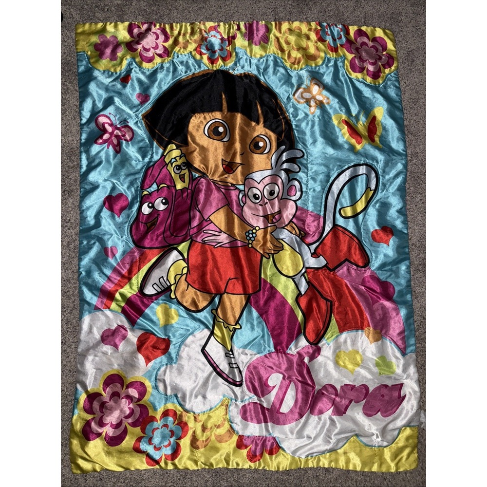 Vintage Dora‎ The Explorer Satin  Throw Blanket Multicolored Pink Back 50x40